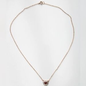 Red Ruby Heart Gold 925 Necklace 17"